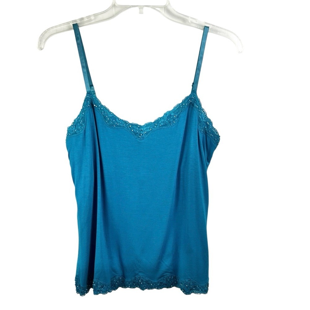 B by BERNARDO New Beaded TANK TOP XS Blue Lace Y2K Cami Jersey Knit shelf bra
